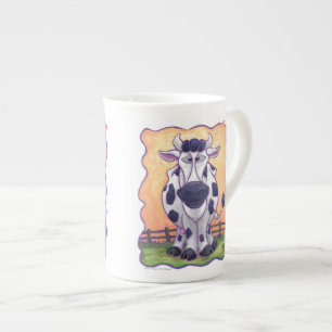 Cute Cow Head och Svan Hett Cocoa Mugg Benporslin Mugg
