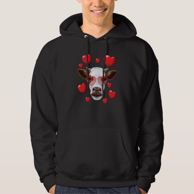 Cute Cow Heart Sunglasses Valentine Farm Cattle An Hoodie (Framsida)