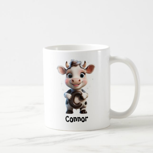 Cute Cow Holding Brev C Kaffemugg (Höger)
