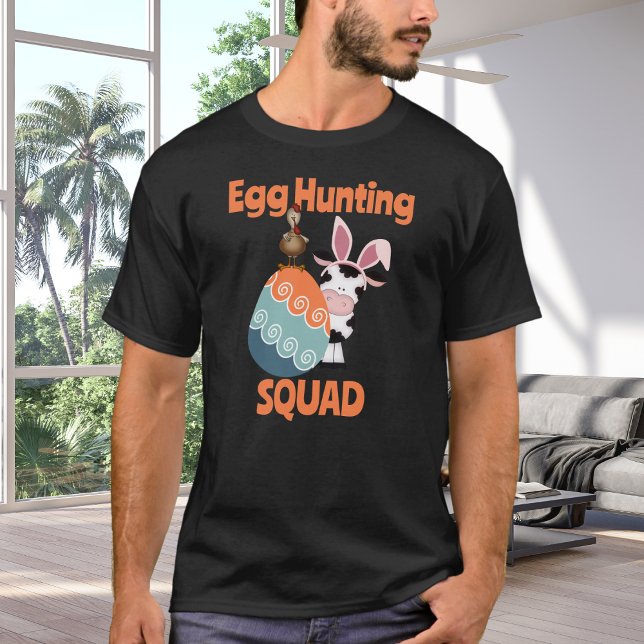Cute Cow i Tupp Egg Hunting Squad Farm Påsk T Shirt (Skapare uppladdad)