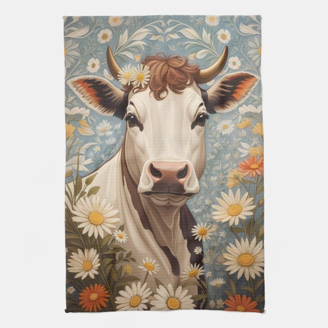 Cute Cow med Daisy Flowers Kökshandduk (Vertikal)
