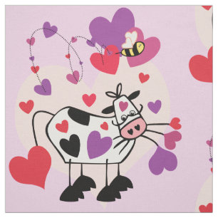 Cute Cow med Hearts Mönster-grafik Tyg