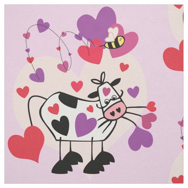 Cute Cow med Hearts Mönster-grafik Tyg (Provkarta)