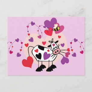 Cute Cow med hjärter och Humla-grafik Vykort