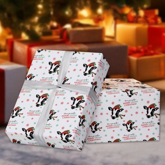 Cute Cow Merry Vegan-jul Presentpapper (Skapare uppladdad)