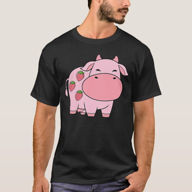 Cute Cow Milk Yoghurt Strawberry T Shirt (Framsida)