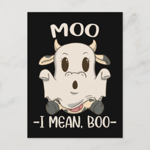Cute Cow Moo Halloween Ghost Boo Vykort