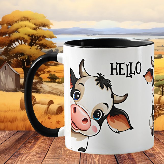 Cute Cow Mugg (Mug featuring cute cows. A very simple and funny mug, just say hello - cute gift for children)