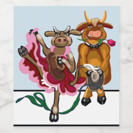 Cute Cow och tjur romantik Vinflaska Etikett