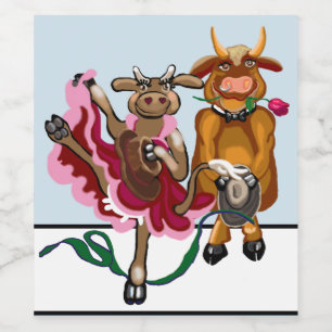 Cute Cow och tjur romantik Vinflaska Etikett
