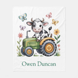 Cute Cow on Tractor Boy Birthday Party Gift Fleecefilt