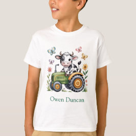 Cute Cow on Tractor Boy Gift T Shirt