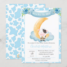 Cute Cow över Måne Blue Baby Shower