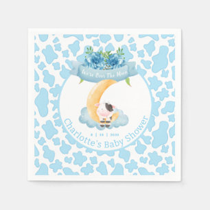 Cute Cow över Måne Blue Baby Shower Pappersservett