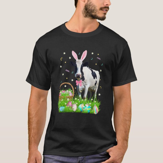 Cute Cow Påsk Day Bunny Eggs Påsk Costume Manar T Shirt (Framsida)
