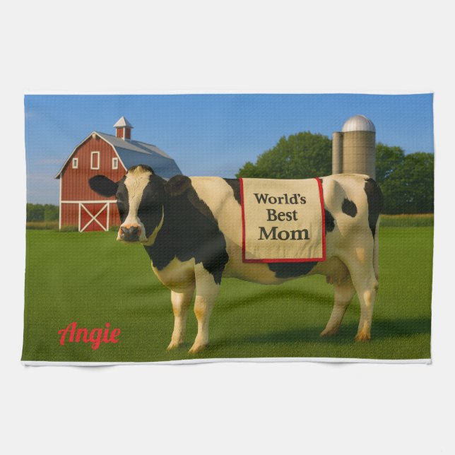 Cute Cow Personlig Kitchen Towel för Mamma Kökshandduk (Horisontell)