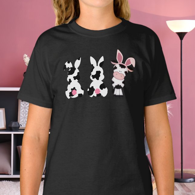 Cute Cow Print Bunnies and Cow Påskhare T Shirt (Skapare uppladdad)