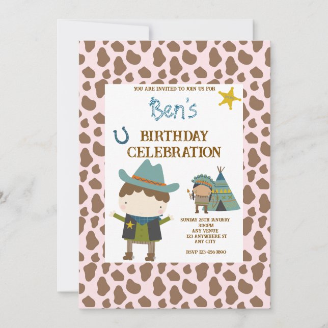 Cute Cow print Cowboy Birthday Inbjudningar (Framsida)