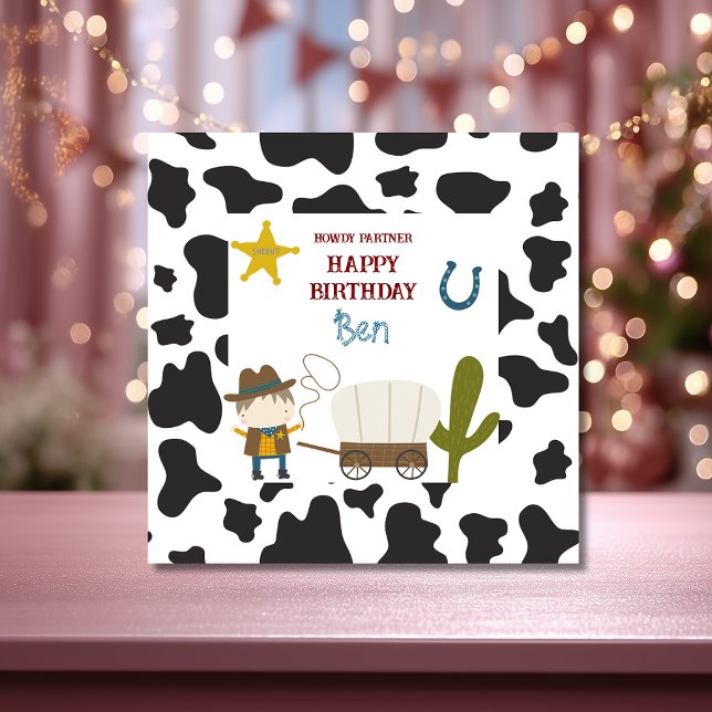 Cute Cow print Cowboy Birthday Kort (Skapare uppladdad)