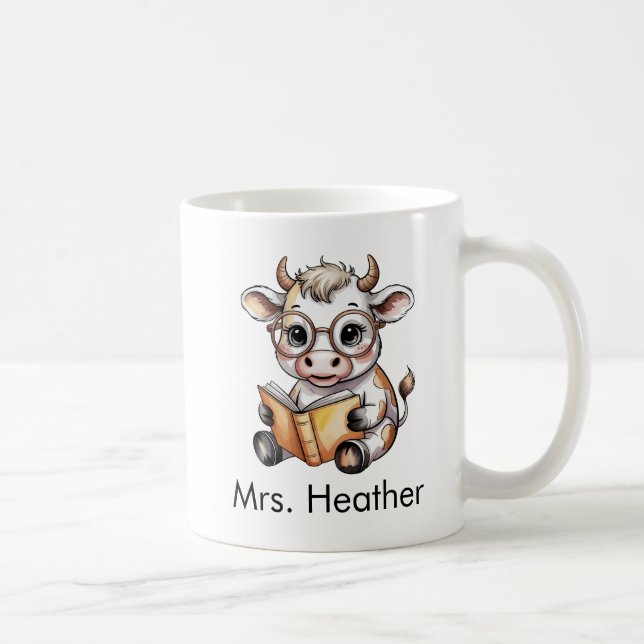 Cute Cow Reading a Book Custom Kaffemugg (Höger)