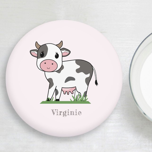 Cute Cow-Rosa Underlägg (Cute Cow Pink Coaster)