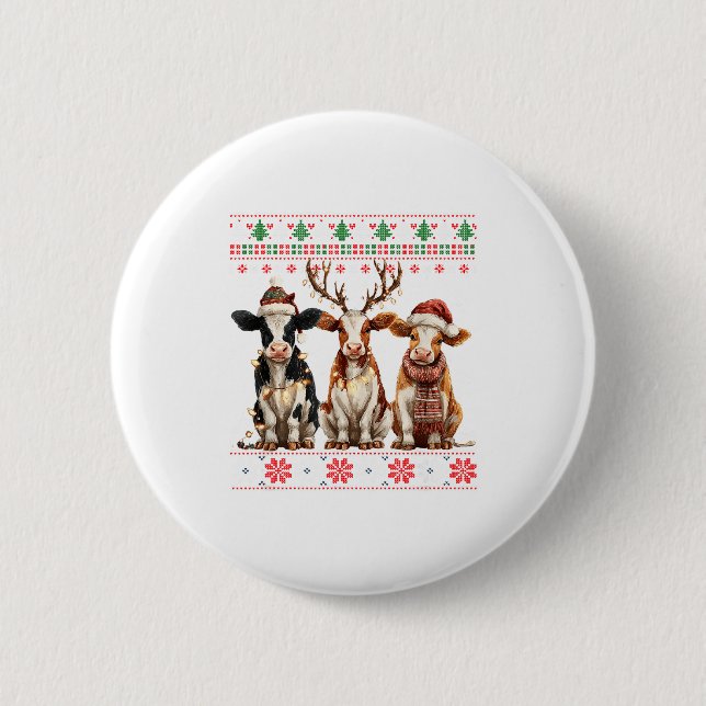 Cute Cow Santa Christmas Lights Ugly Xmas Sweater  Knapp (Framsida)