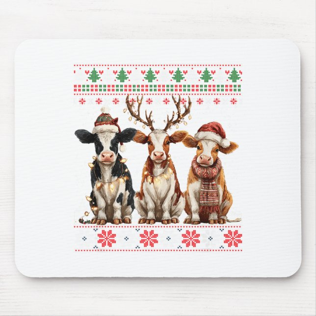 Cute Cow Santa Christmas Lights Ugly Xmas Sweater  Musmatta (Framsidan)