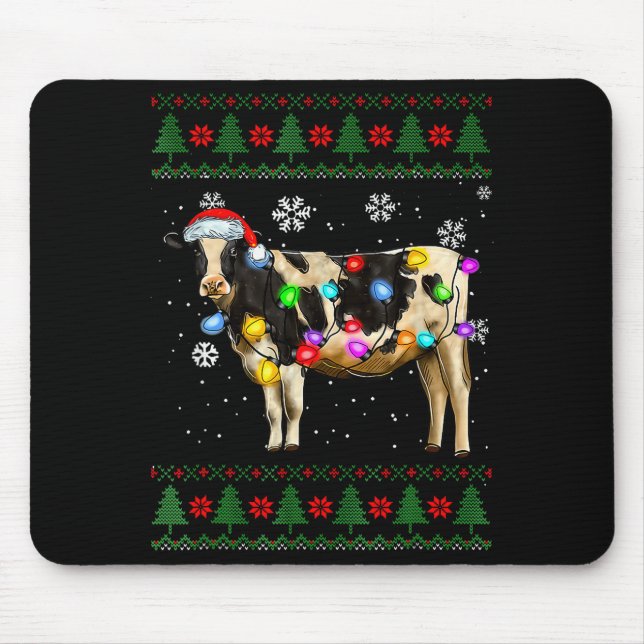 Cute Cow Santa Christmas Lights Ugly Xmas Sweater  Musmatta (Framsidan)