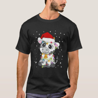 Cute Cow Santa Hat Julafton Light Matching Pajama T Shirt