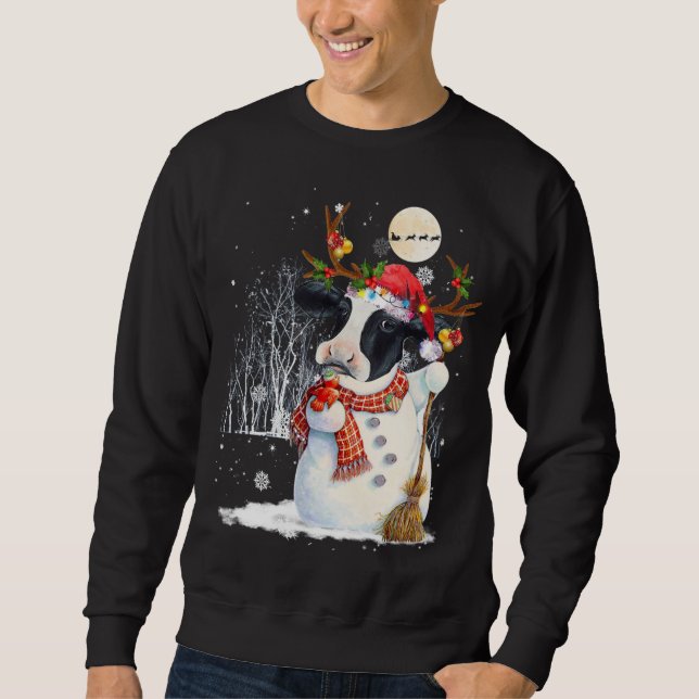 Cute Cow Snowko Jul Kow Snögubbe Winter Julafton Lång Ärmad Tröja (Framsida)