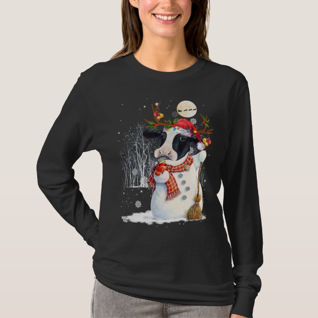 Cute Cow Snowko Jul Kow Snögubbe Winter Julafton T Shirt (Framsida)