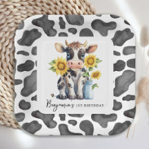 Cute Cow Solros Modern Farm Animal 1:a födelsedag