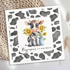 Cute Cow Solros Modern Farm Animal 1:a födelsedag Pappersservett