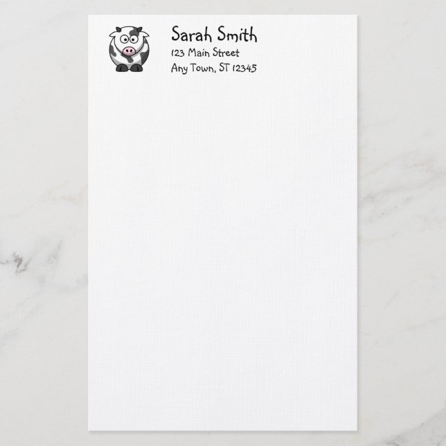 Cute Cow Stationery Brevpapper (Framsida)