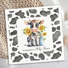 Cute Cow Sunblommor Farm Animal Calf Baby Shower