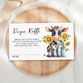 Cute Cow Sunblommor Farm Baby Shower Diaper Raffle Tilläggskort