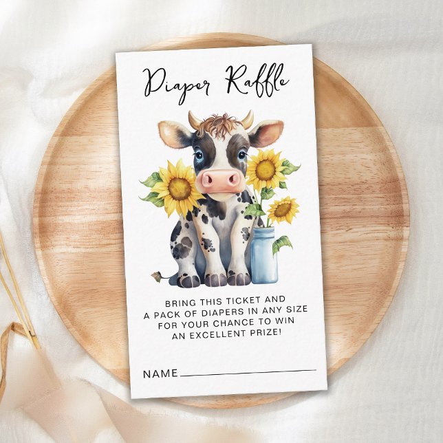 Cute Cow Sunblommor Farm Diaper Raffle Baby Shower Tilläggskort (Skapare uppladdad)