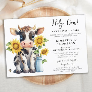 Cute Cow Sunblommor Modern Farm Animal Baby Shower Inbjudningar