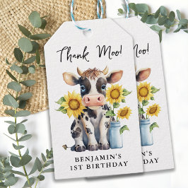 Cute Cow Sunblommor Modern tack och lov, måndag Presentetikett