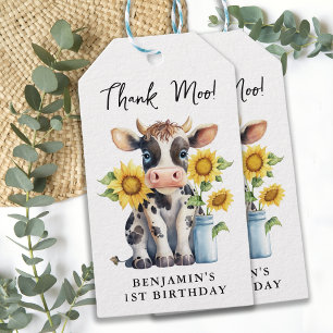 Cute Cow Sunblommor Modern tack och lov, måndag Presentetikett