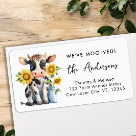 Cute Cow Sunblommor Vi har Moo-ved-Returadress Adressetikett