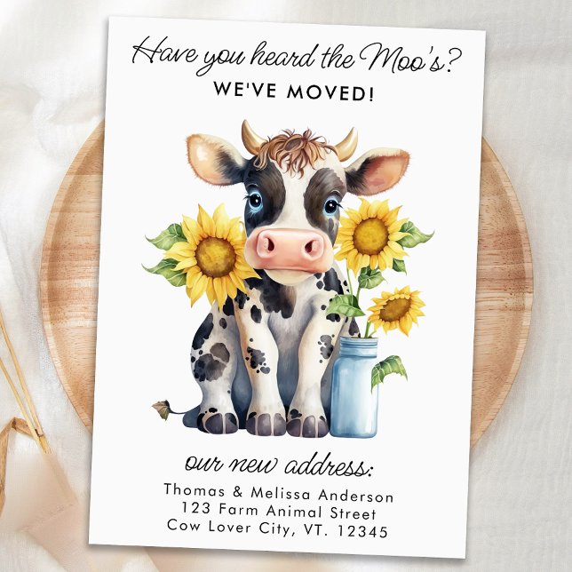 Cute Cow Sunblommors Nya adress Vi har flyttat Fly Meddelande (Skapare uppladdad)