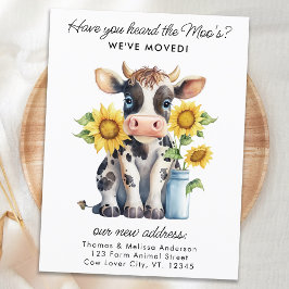 Cute Cow Sunblommors Nya adress Vi har flyttat Fly Meddelande Vykort