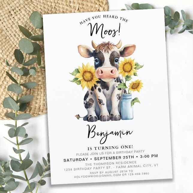 Cute Cow Sunrows Modern Farm Animal Birday Inbjudningar (Skapare uppladdad)
