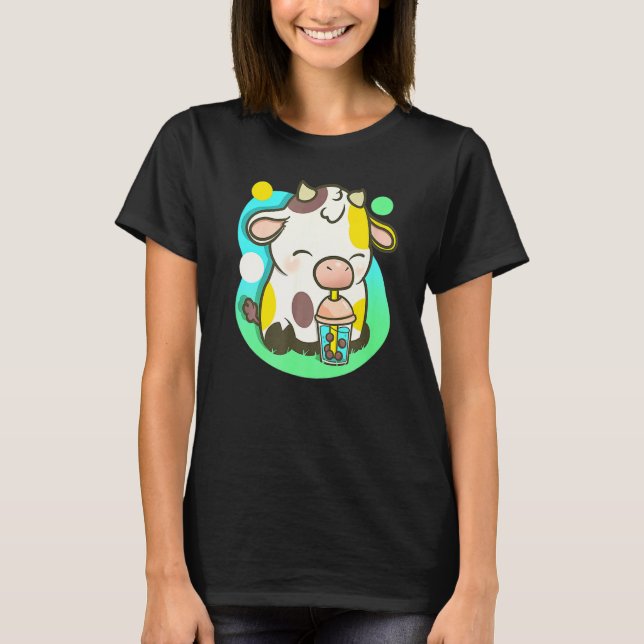 Cute Cow Tea Bubble Tea  Cow T Shirt (Framsida)