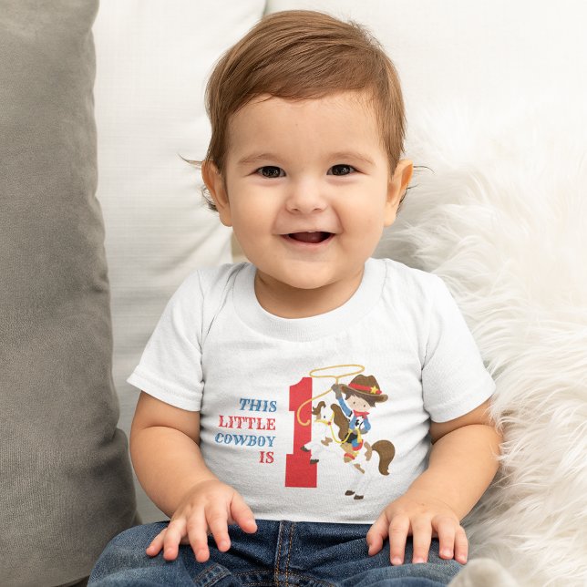 Cute Cowboy 1:a födelsedagen T Shirt (Cute Cowboy 1st Birthday Baby T-Shirt)