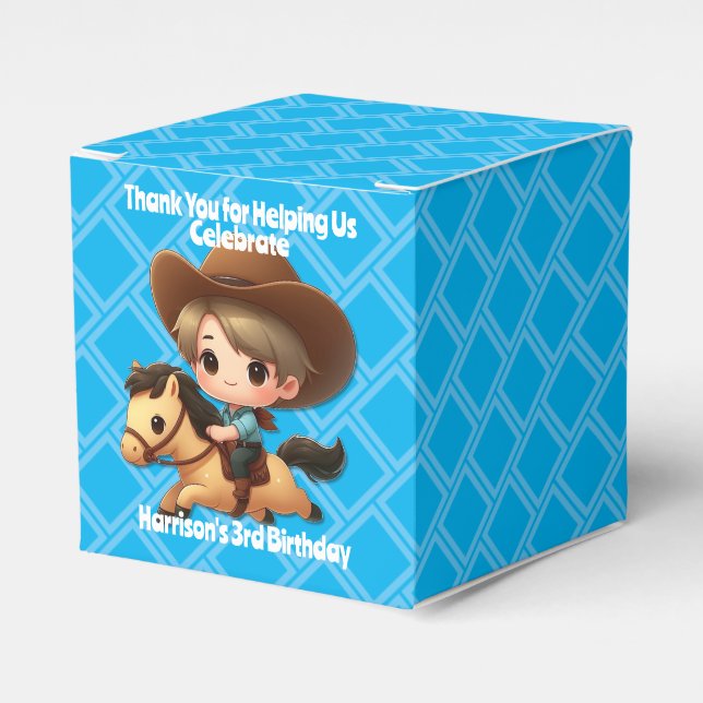Cute Cowboy and Horse Western Birthday Blue Presentaskar (Framsidan Sidan)