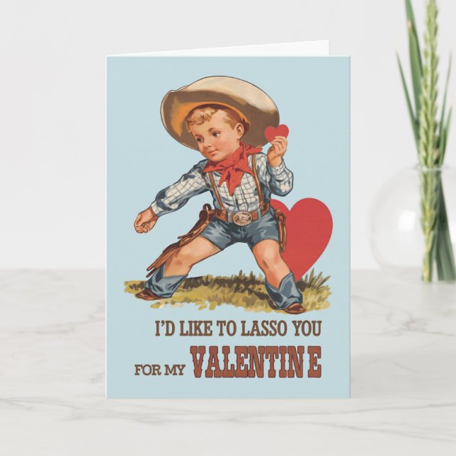 Cute Cowboy Barn Vintage Valentine Helgkort (Framsida)