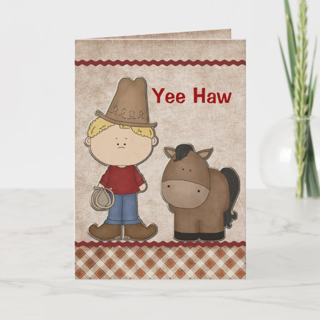 Cute Cowboy Birthday-hälsningskort Kort (Framsida)