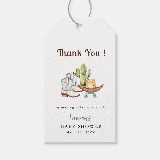 Cute Cowboy Boho Babydusch Tack Presentetikett (Framsidan)